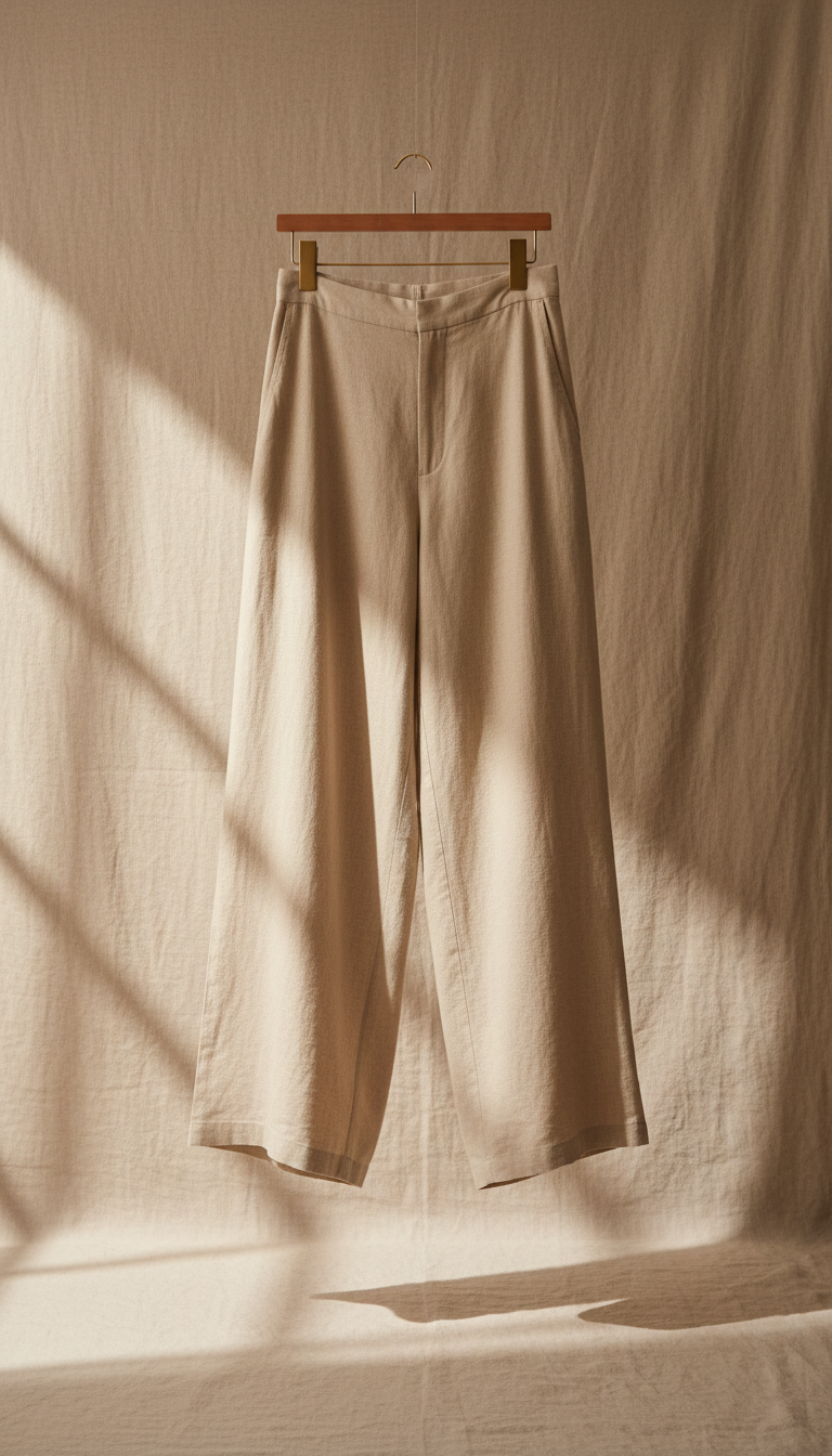 Weite Leinenhose in Hafer-Ton