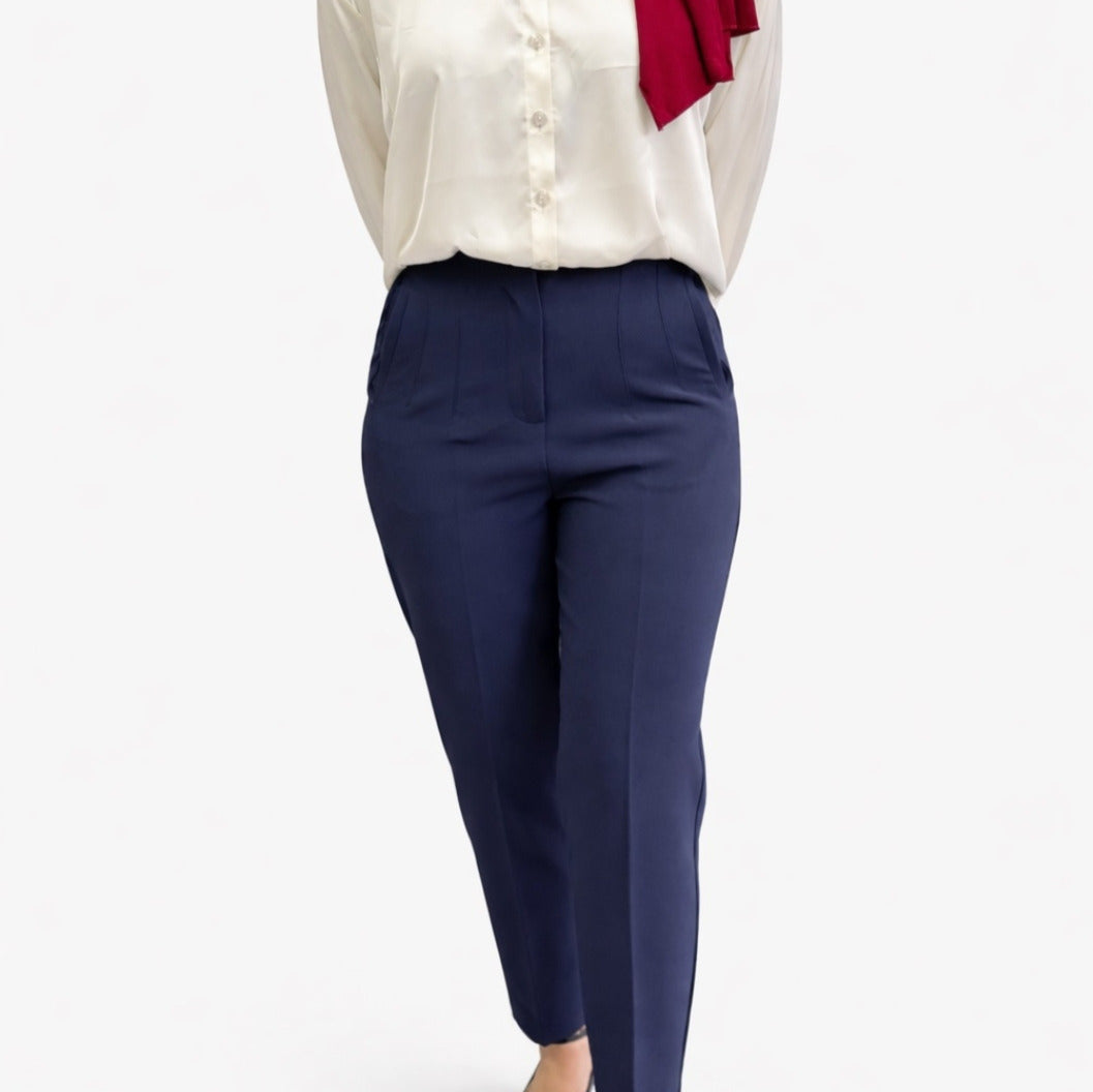 Elegante High-Waist Stoffhose – Blau