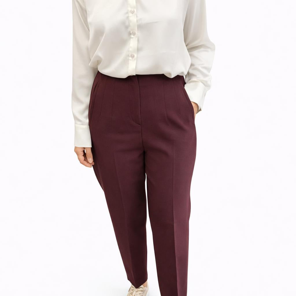 Elegante High-Waist Stoffhose – Bordo